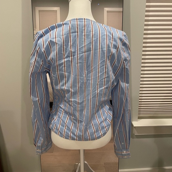 Veronica Beard Ozzie wrap-effect striped cotton-blend poplin top - Picture 4 of 16